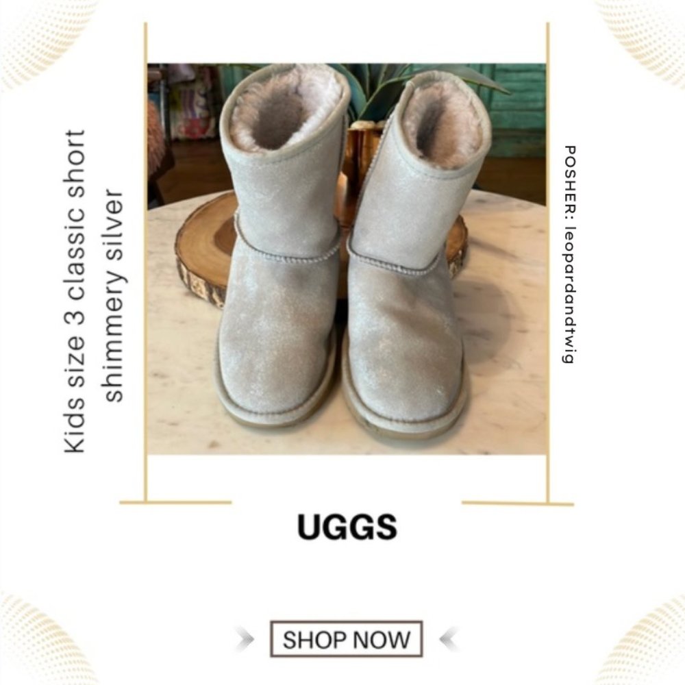 UGG Kids Classic Short Silver Shimmer boot with wheeling inside